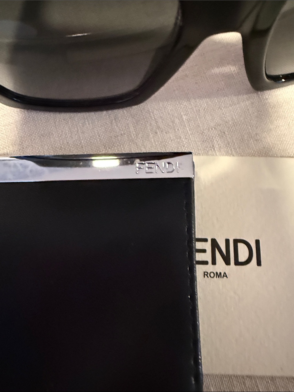Fendi Black Square Sunglasses with Tortoise, White & Blue Accents - Picture 10 of 11